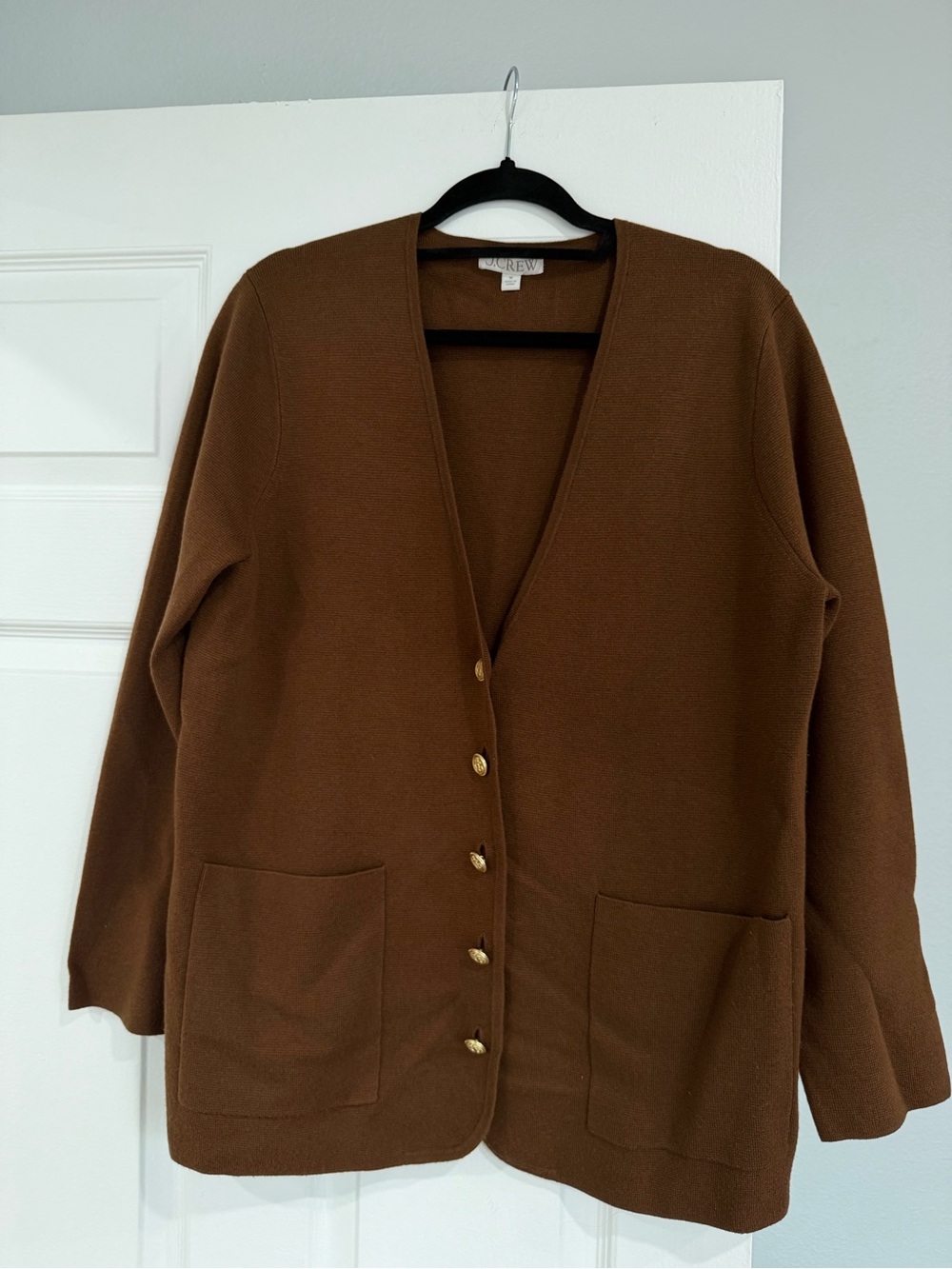 J. Crew Brown V-Neck Button Cardigan with Patch Pockets